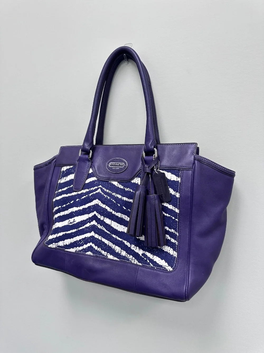 Vintage Coach Legacy Purple Leather and Zebra Printed Canvas Candace Carryall - Picture 2 of 16